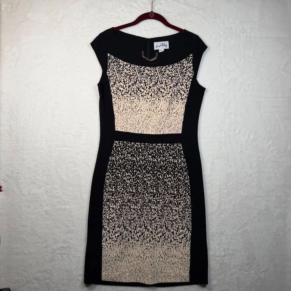 Joseph Ribkoff Abstract Gradient Print Sheath Dress Size 12 Black Beige Career